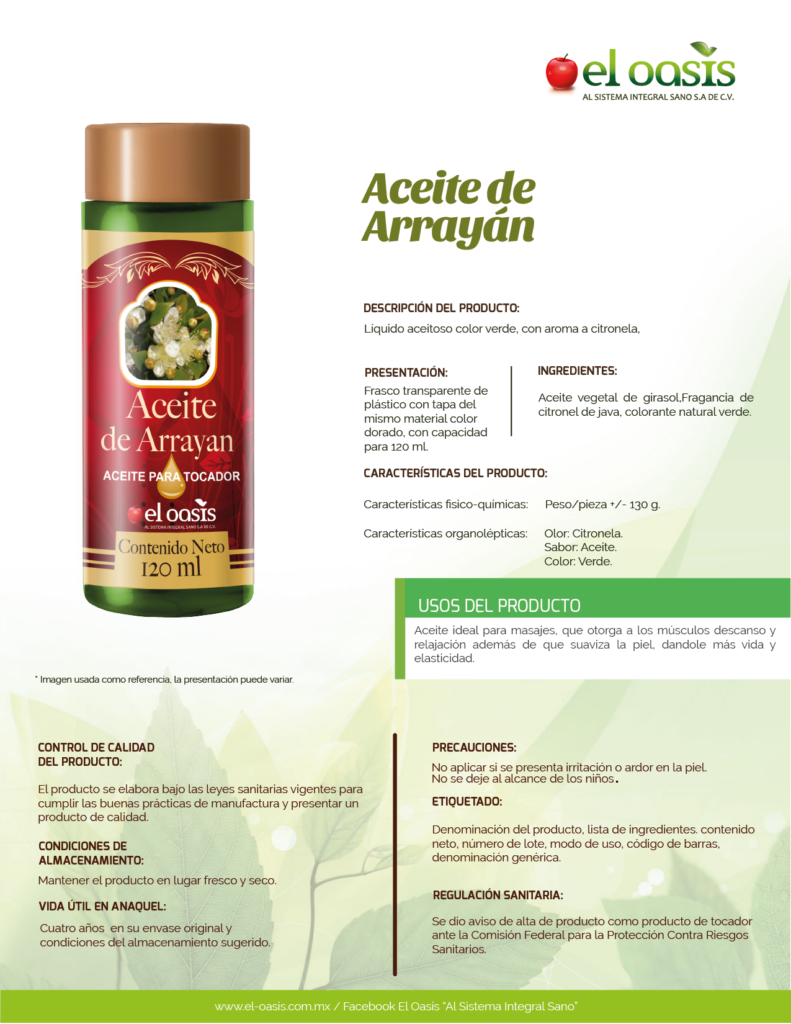 FICHA TECNICA ACEITE DE ARRAYAN