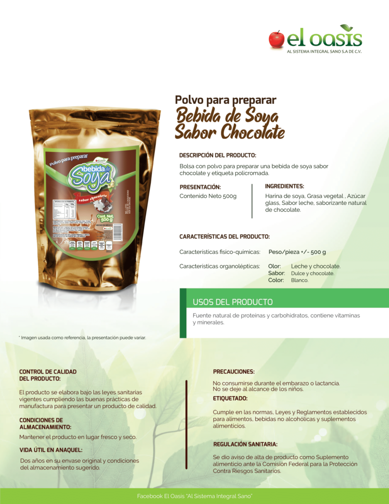 FICHA TECNICA BEBIDA DE SOYA SABOR CHOCOLATE