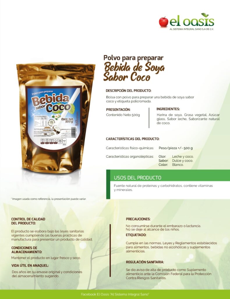 FICHA TECNICA BEBIDA DE SOYA SABOR COCO