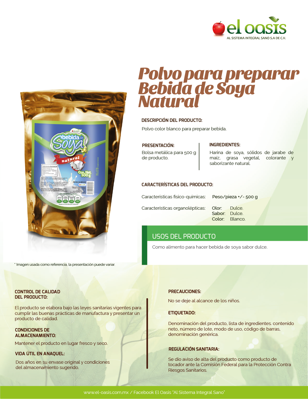 FICHA TECNICA BEBIDA DE SOYA NATURAL