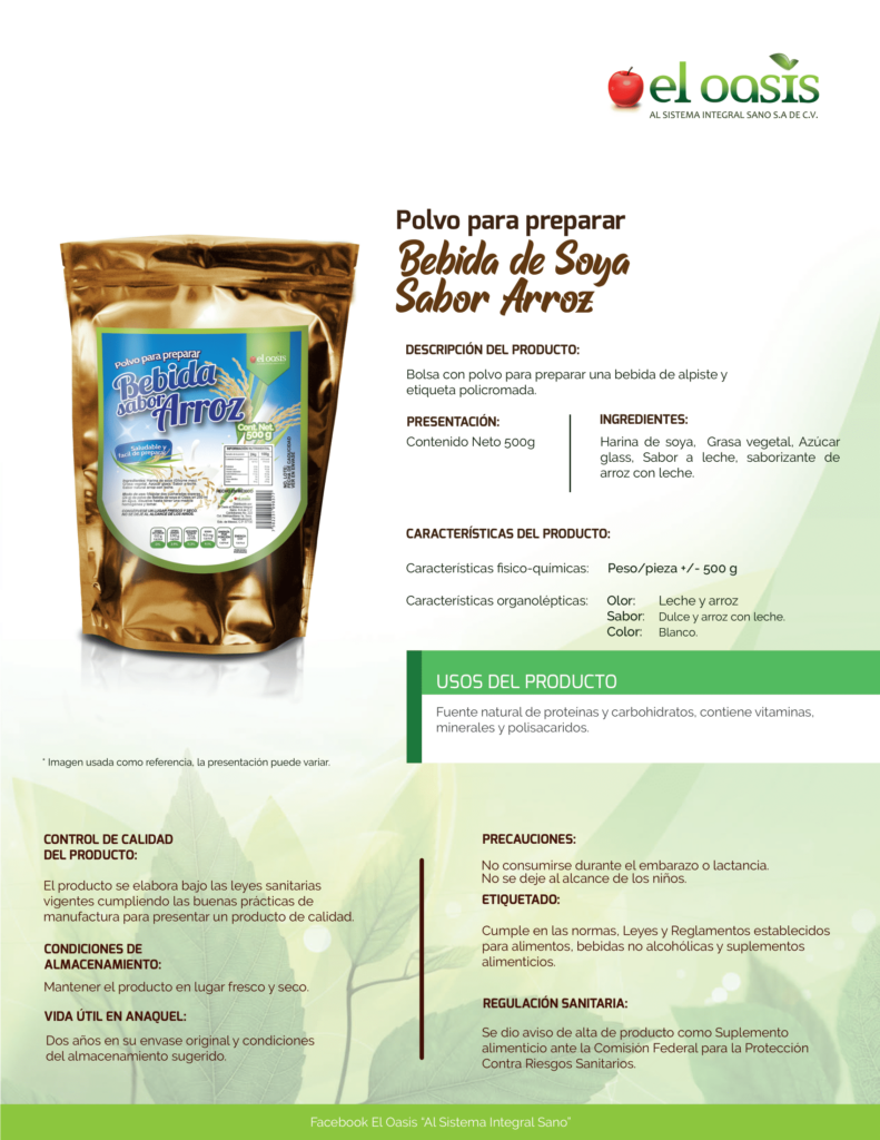 FICHA TECNICA BEBIDA DE SOYA SABOR ARROZ