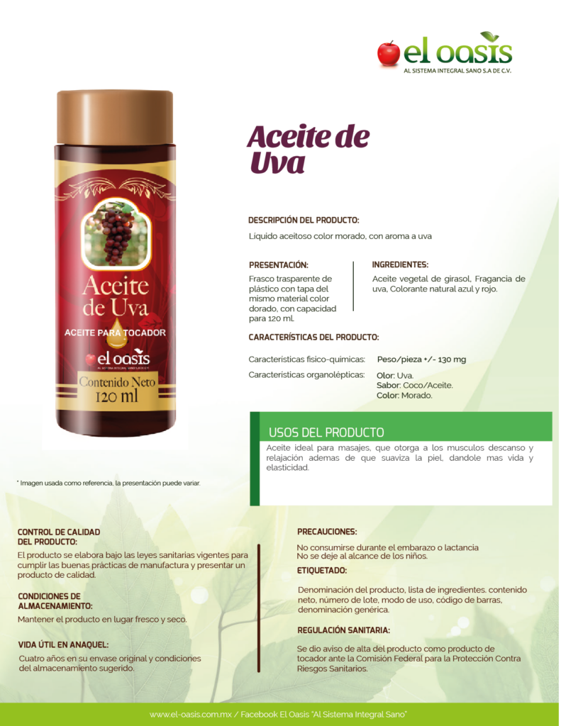 FICHA TECNICA ACEITE DE UVA