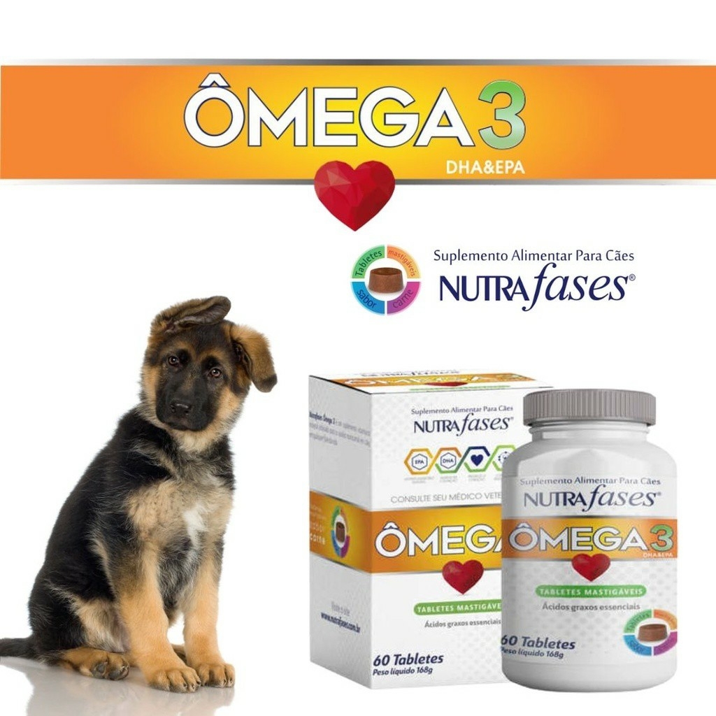 Kit 2 Nutrafases Ômega 3 Suplemento Alimentar Para Cachorros 60 Tabletes Mastigáveis Sabor Carne Pet