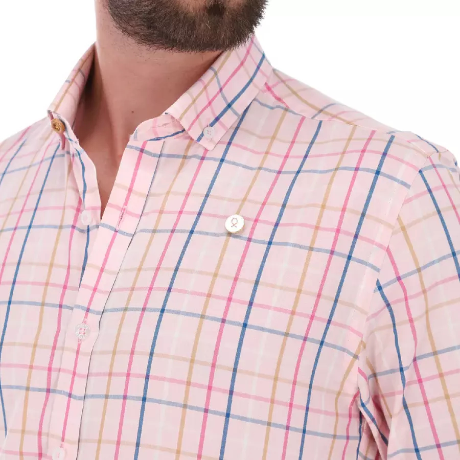 Camisa Cuadros Hombre Rosa C-1929