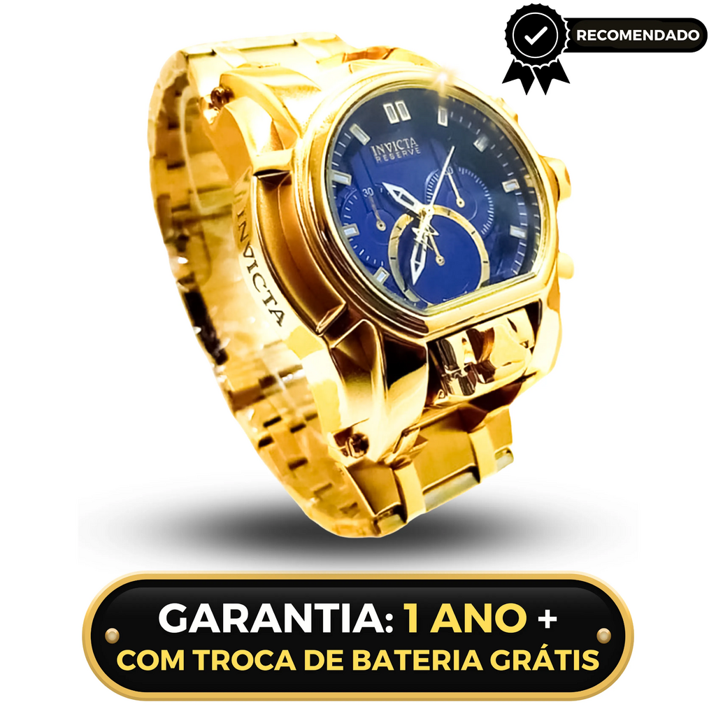 Relógio Masculino Invicta Zeus Magnum Dourado fundo Preto Pulseira