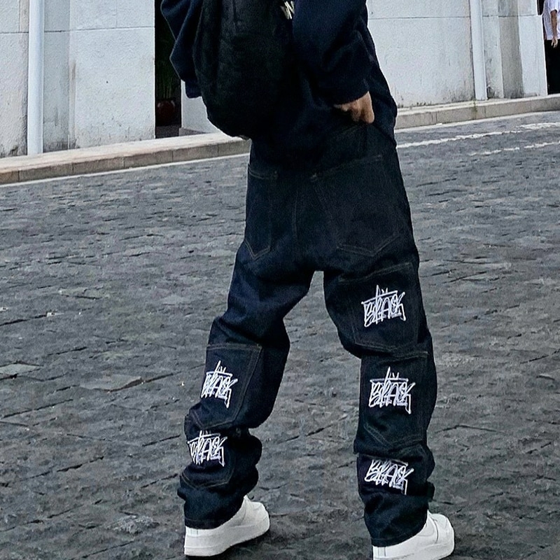 Jeans Masculino Y2K Streetwear Jeans Harajuku Hip Hop Calça Preta