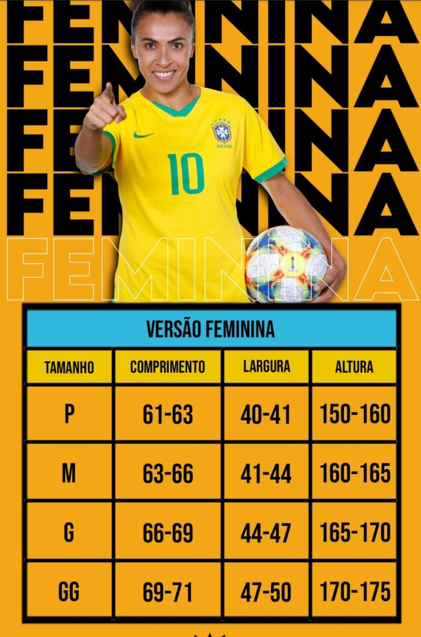 tabela camisa feminina futebol