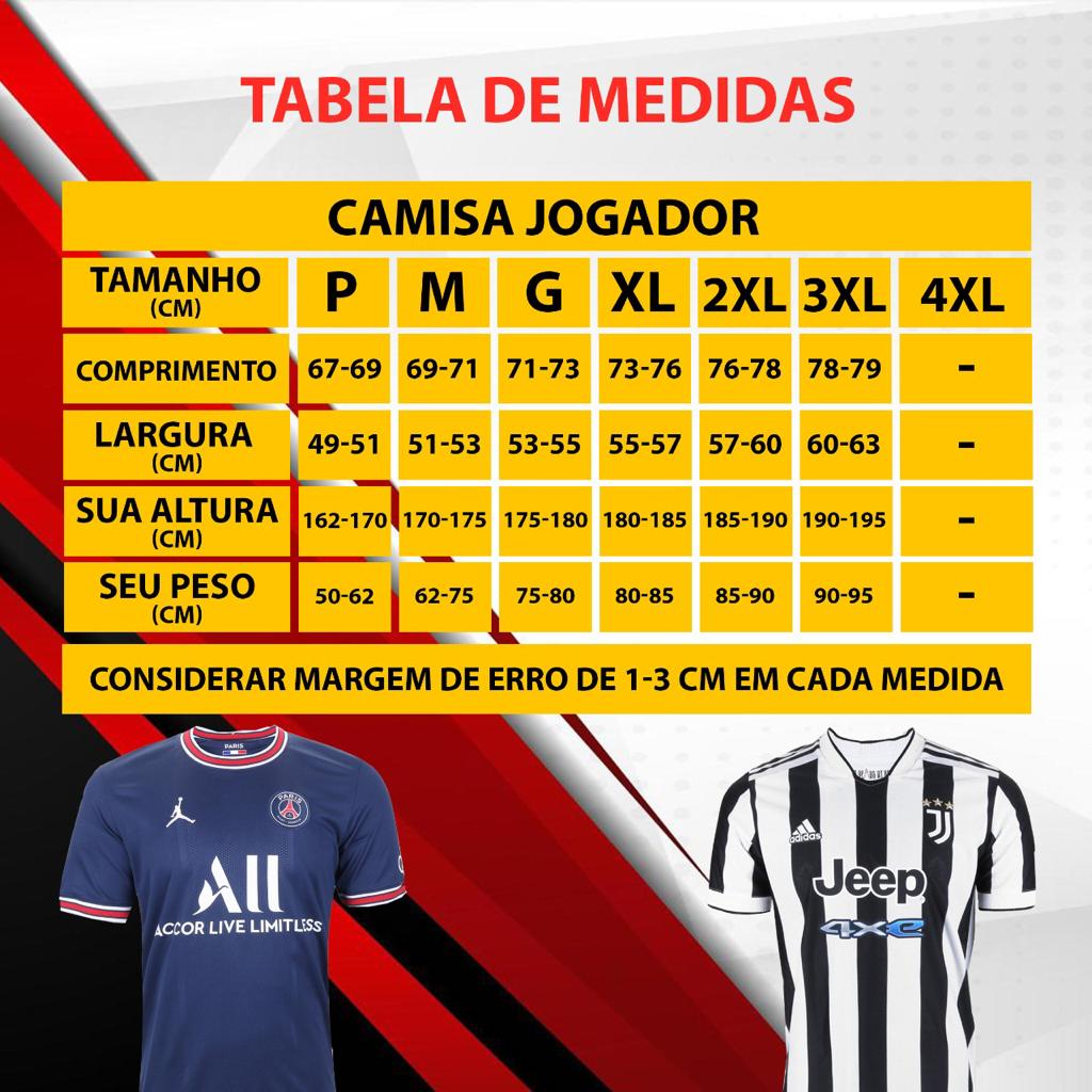camisa jogador tamanho