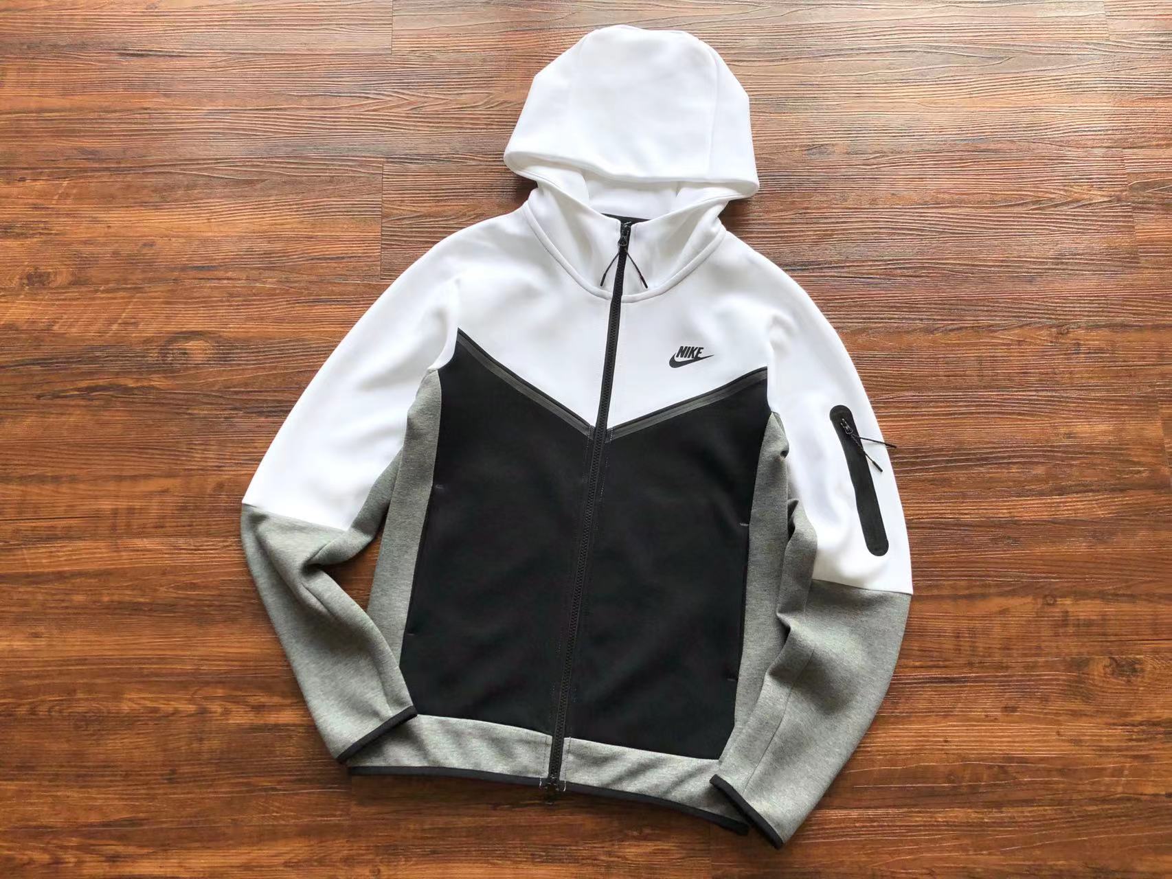 KIT/CONJUNTO - Nike Sportswear Tech Fleece Hoodie & Joggers Set - White/Black/Carbon Heather/Black - Image 1