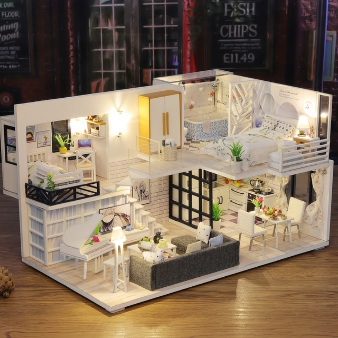 Miniatura De Casa De Madeira Para Bonecas + 44 Móveis