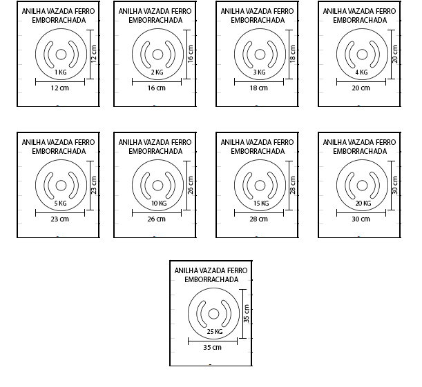 Anilha de ferro emborrachado medidas