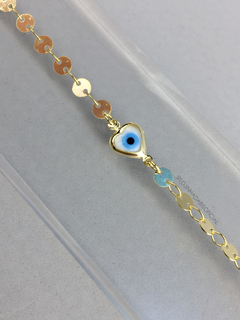 Pulseira Feminina Coração Olho Grego Folheada a Ouro 18K na internet