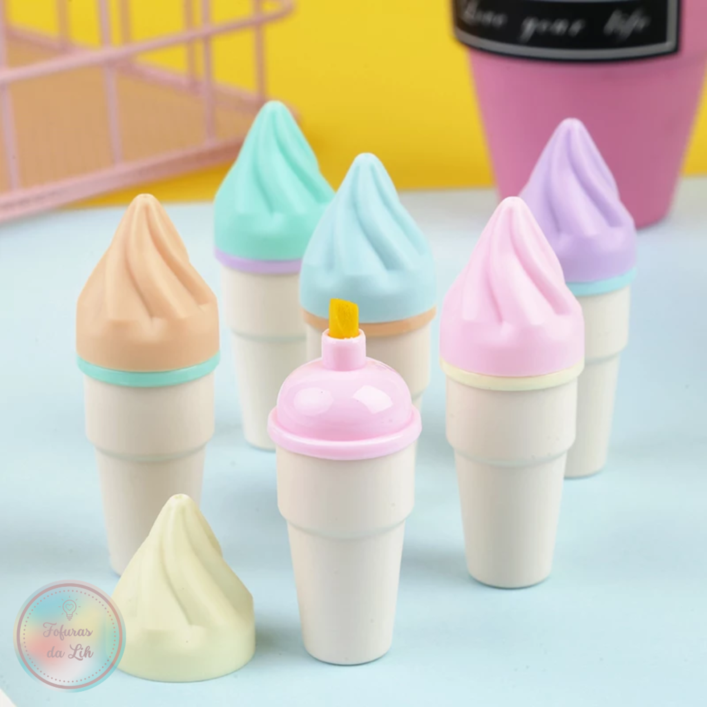Kit marca texto sorvete sorvetinho 6 cores tons pastéis fofo