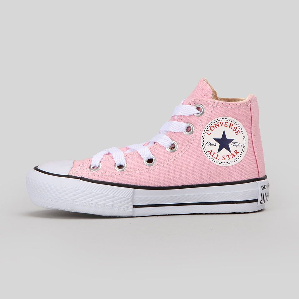 Tênis All Star Infantil Cano Alto Rosa Bebê Poá Branco Cadarço Rosa  Queimado - Pés Coloridos | Tênis pintados à mão.