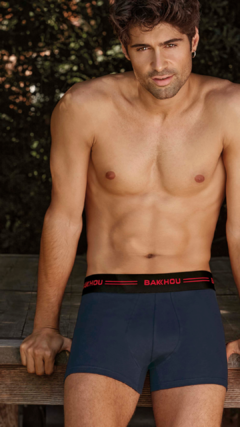 BA2017-Boxer algodón y lycra Liso, elástico negro Lineas/Bakhou a contratono.