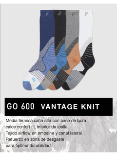 FLGO600-VANTAGE KNIT: Media térmica caña alta con base de lycra calce comfort fit. Interior de toalla. Tejido airflow en empeine y canal lateral. Refuerzo en zona de desgaste p-optima durabilidad