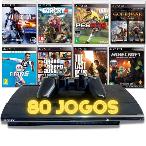 Ps3 Super Slim + 45 Jogos + 2 Controles Gta5, Fifa, Minecraft Cor