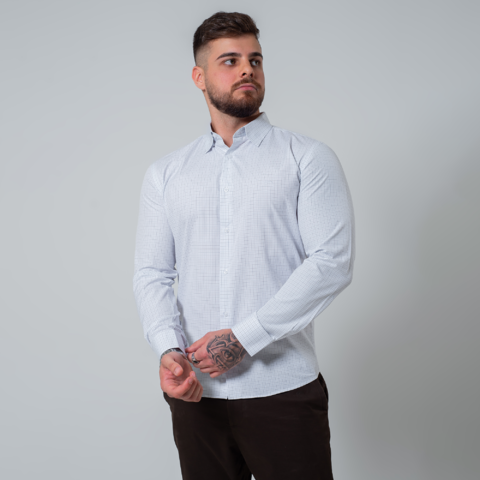 Camisa Slim Fit Xadrez Tecido Tricoline