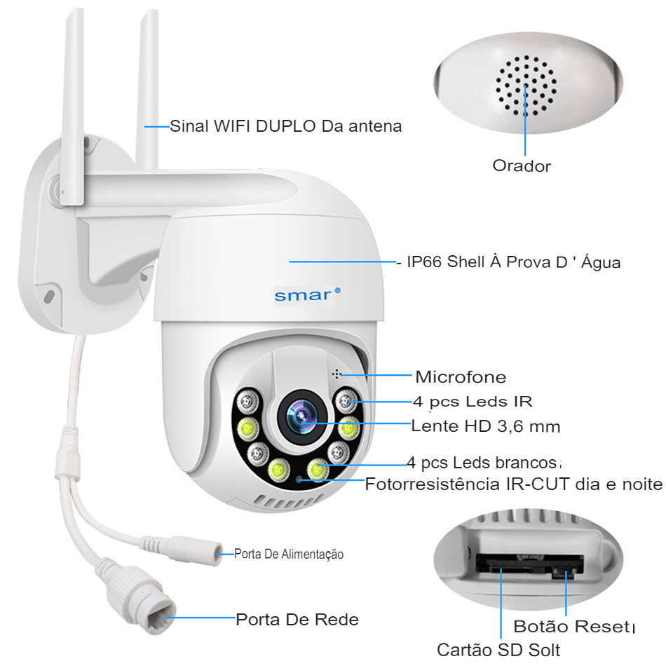 Speed Dome Câmera Ip Wifi Externa 2 Antenas Ptz 4k Hdr 5 Mp