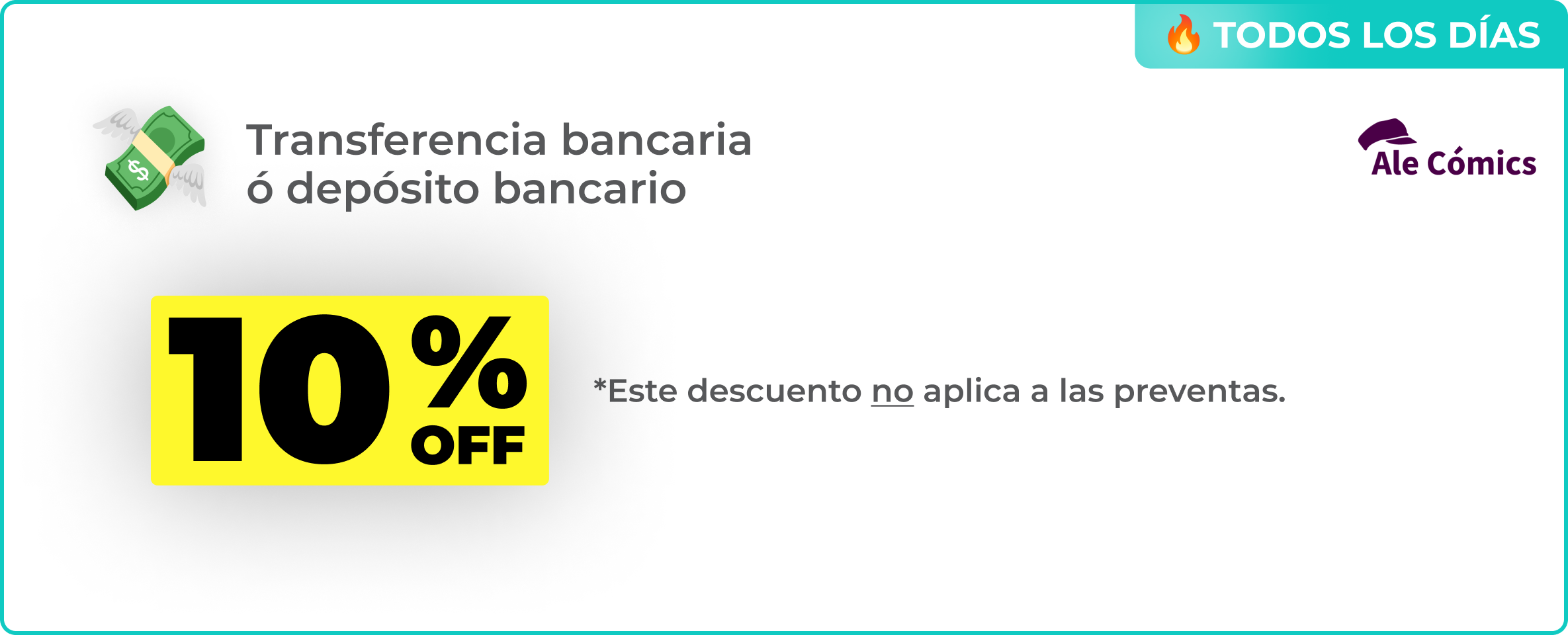 Promoción Transferencia bancaria o depósito bancario en Ale Cómics