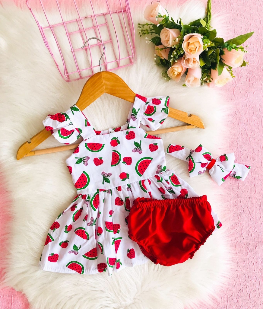 Vestido para Niñas Fresas 6 meses ( ropa bebe muneca juguete moda infantil  hecho a mano romper disfraz)