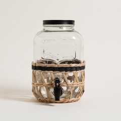 DISPENSER DE VIDRIO C/ TAPA Y MALLA DE MIMBRE LINEA NEGRA "YORKSHIRE" 5000 ML