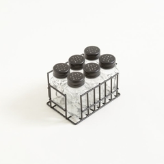 SET X 6 ESPECIEROS TAPA NEGRA EN JAULA 15,5 X 11 X 10 CM/vidrio y metal