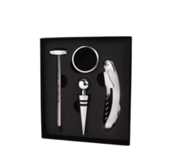 Set Kit De Vino 4 Piezas En Caja Regalo Cartón Negro