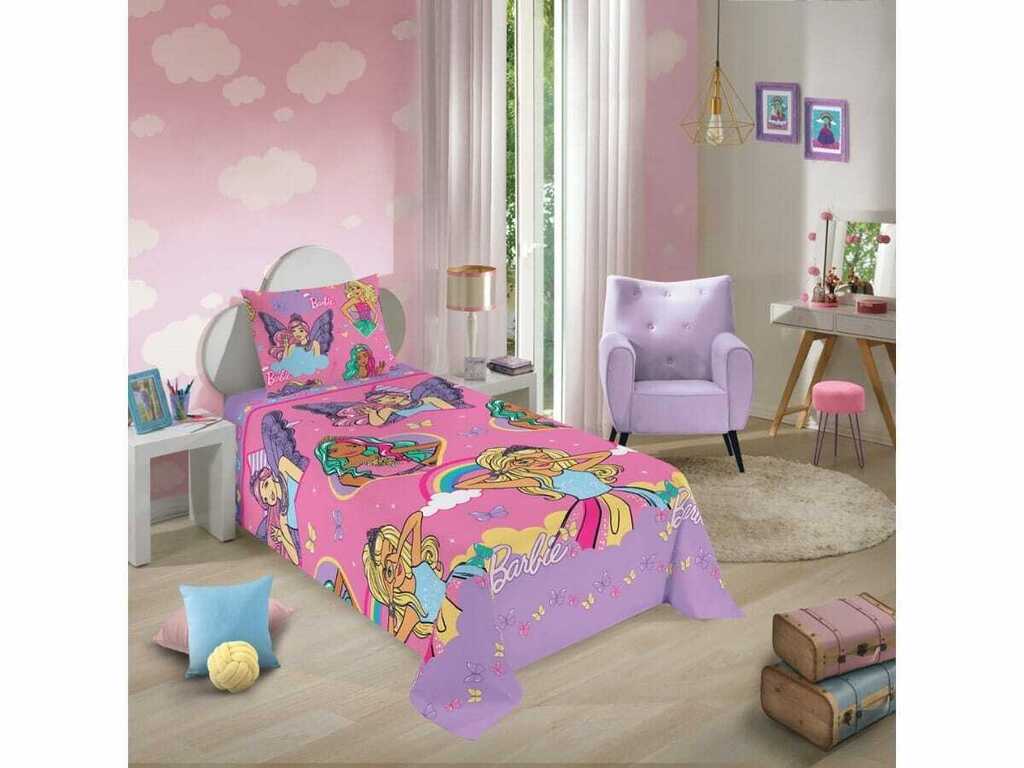 Jogo de Cama Solteiro Infantil Lepper Barbie Super Princesa Rosa