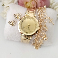 Kit Relogio Feminino Dourado - KIT052