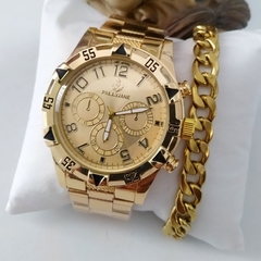 Kit Relogio Masculino Prova dagua Dourado - MAS006
