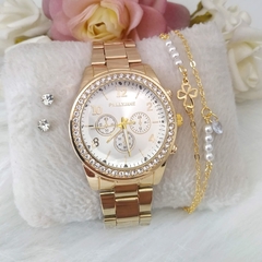 Relogio Feminino Prova dagua Dourado - KIT102