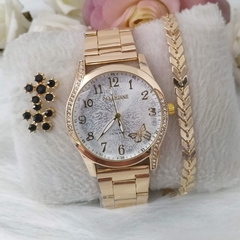 Relogio Feminino Prova dagua Dourado - KIT107