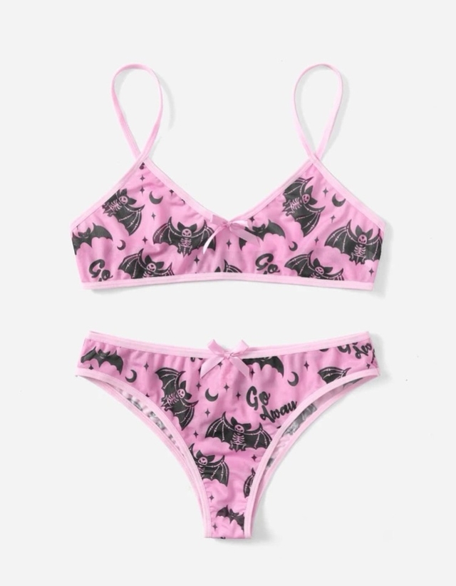 Set lencería rosa pastel goth - Mahuiiki Store