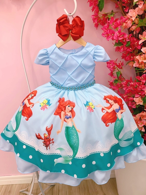 Vestido Infantil Princesa Sereia Ariel e Amigos C/ Pérolas Sku: 1186RR  Categoria: BAILA NINA 4 ao 16BAILA NINA TEMÁTICOSVESTIDOS 4 ao 16 Marca:  Bail