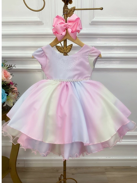 Vestido Infantil Rosa Barbie Peito Strass Glitter Luxo