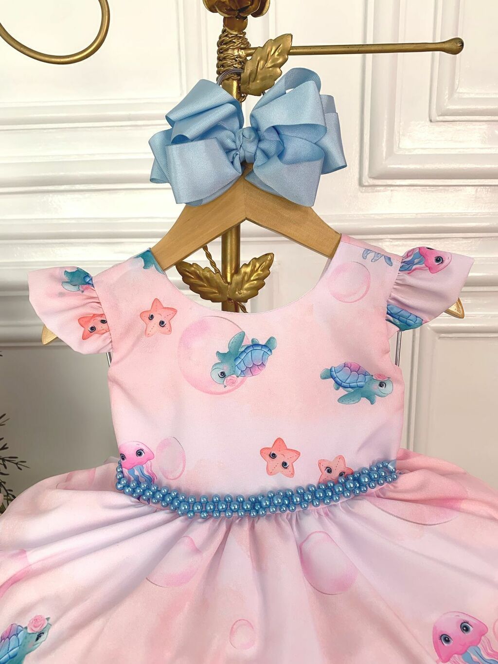 Vestido Infantil Princesa Ariel Lilás E Tule Verde Pérolas