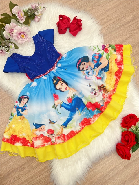 Vestido Infantil Azul C/ Renda Cinto Pérolas Strass Princesa