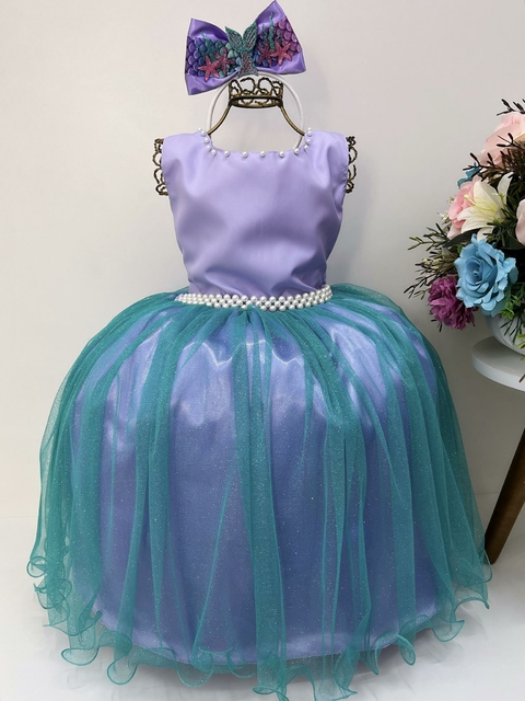 Vestido Infantil Princesa Sereia Ariel e Amigos C/ Pérolas Sku: 1186RR  Categoria: BAILA NINA 4 ao