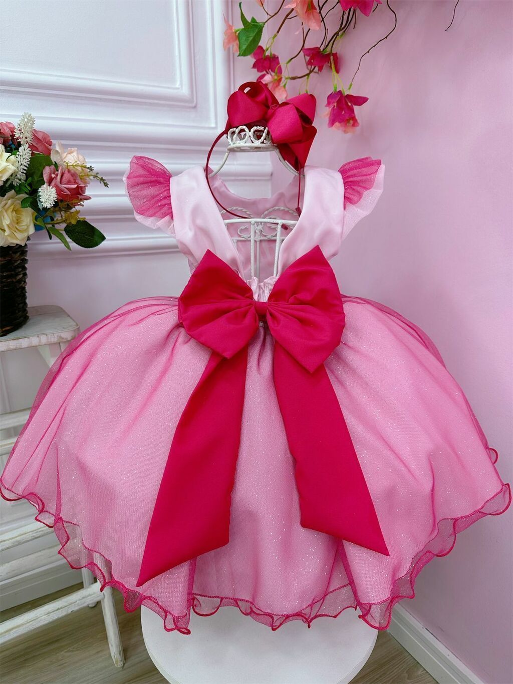 VESTIDO INFANTIL PRINCESA FESTA DA BARBIE PINK PEITO GLITTER