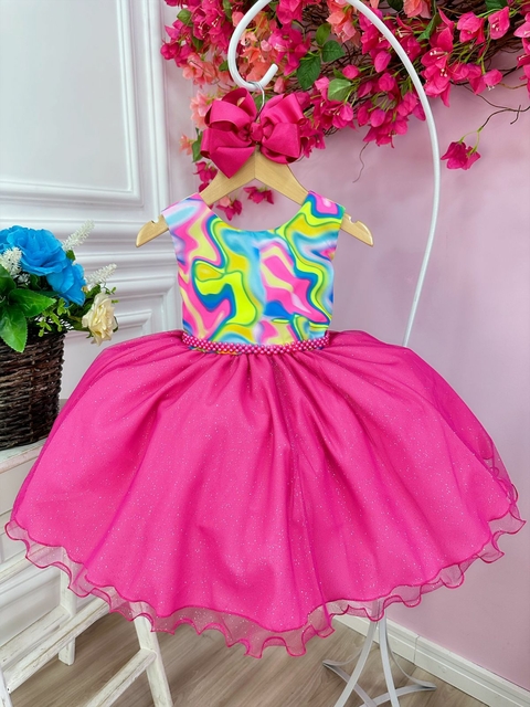 Vestido infantil Barbie Pink Babados Glitter Brilho luxo