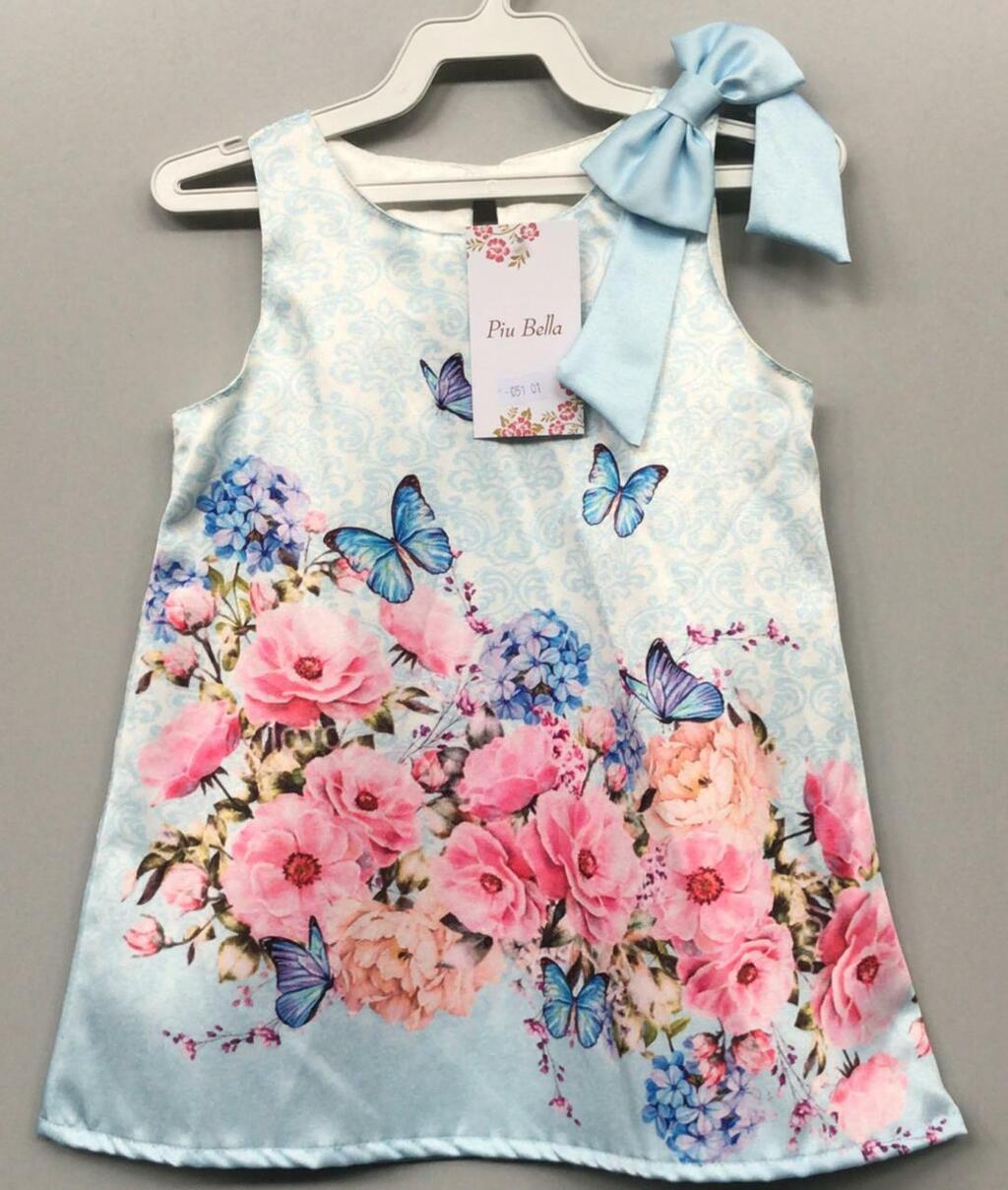 Vestido Infantil Branco Com Borboletas Rosas Pink - Trapézio