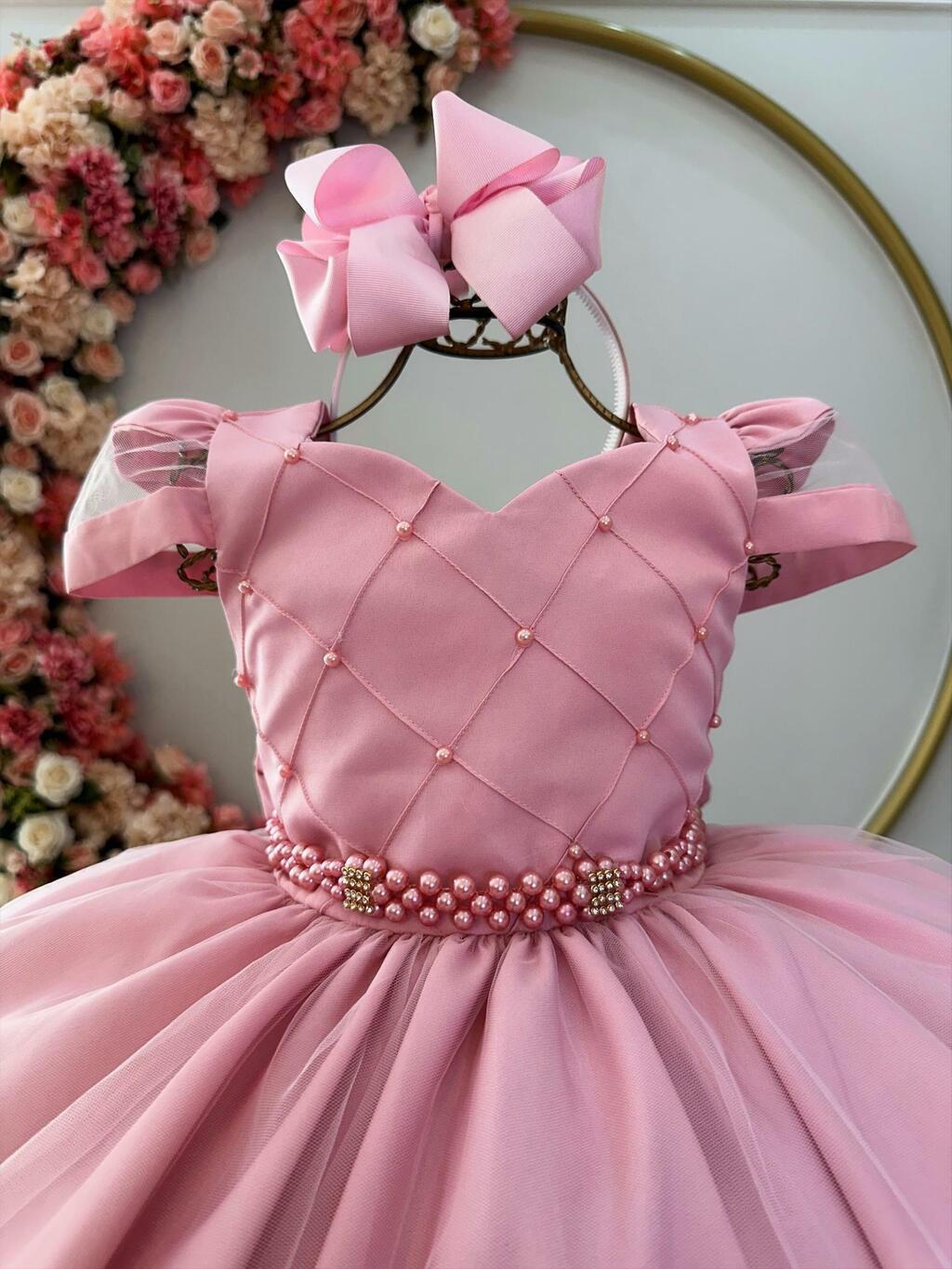 Vestido Infantil Rosa C/ Renda de Borboletas Dama Princesas