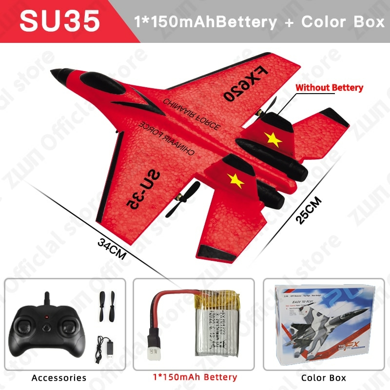 Avião de Brinquedo com Controle Remoto, SU35 ou SU57, Modelo Planador com  Luzes LED, 2,4