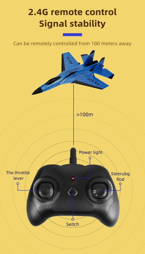 2.4G Brinquedo Modelo Avião De Controle Remoto SU35 RC Com Luz