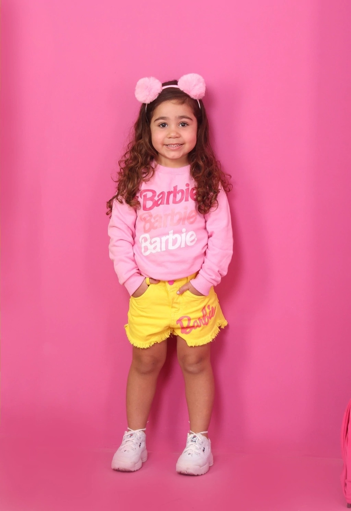 Conjunto Infantil Barbie Girl Blusa e Saia com Paetês Roupa da