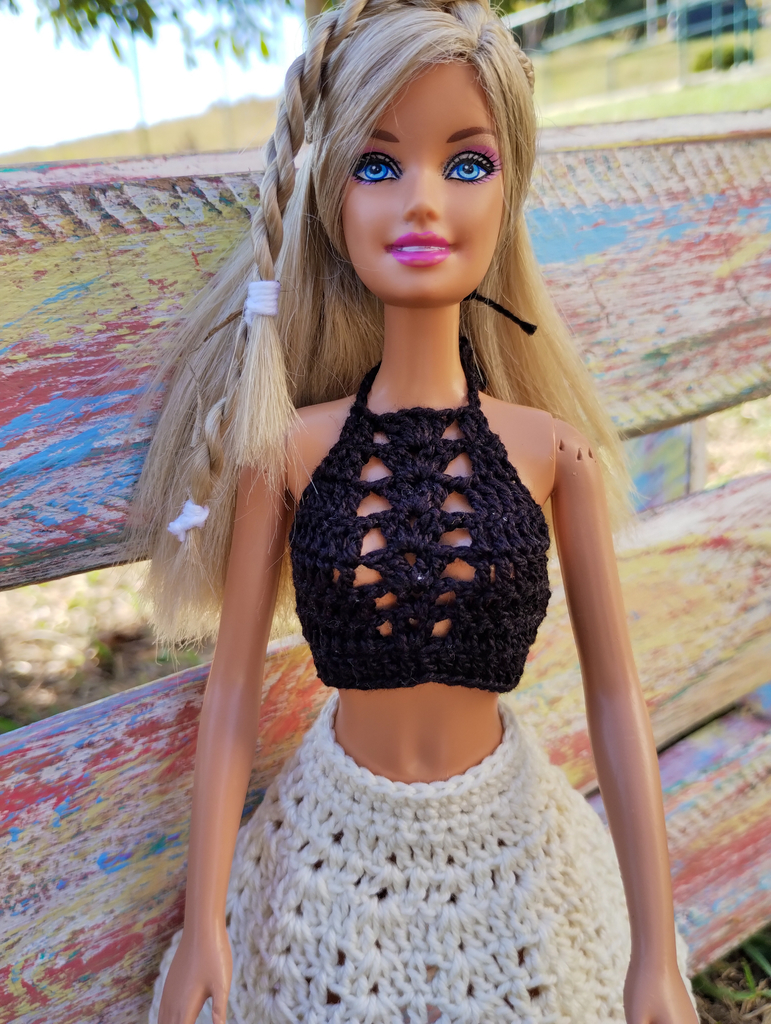 Roupa de boneca Barbie petite vestido de crochê
