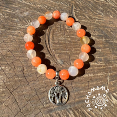 Pulseira Jade Laranja + Kunzita com pingente árvore da vida