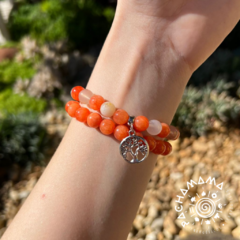 Pulseira Jade Laranja + Kunzita com pingente árvore da vida - loja online