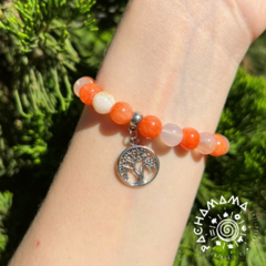Pulseira Jade Laranja + Kunzita com pingente árvore da vida - Pachamama